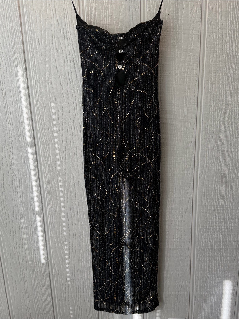 SHEIN Black Maxi Slip Skirt with Gold Sequin Swirl